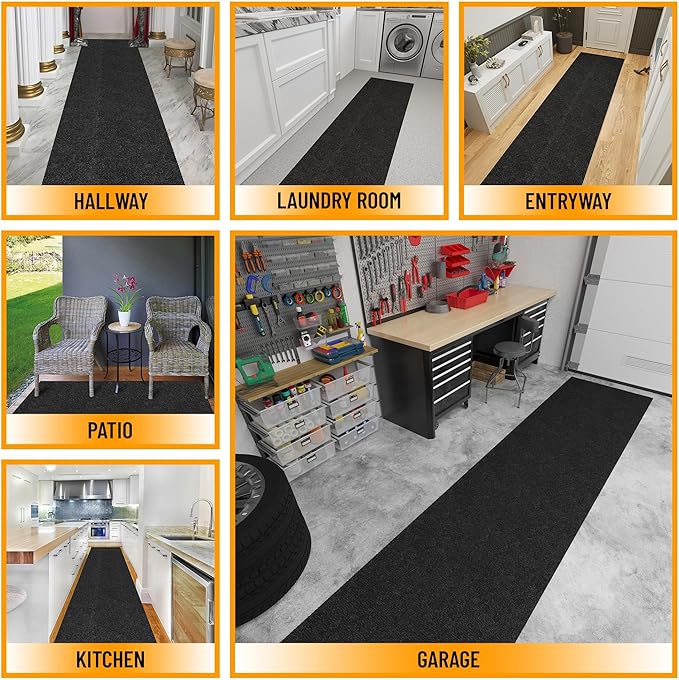 Ottomanson Commercial Scrape Rib Entry Mat – Heavy Duty Ribbed Floor Mat for High Traffic – Non Slip Rubber Back, Waterproof – Indoor Outdoor Use for Offices, Schools, Lobbies, 2'7" x 27', Black