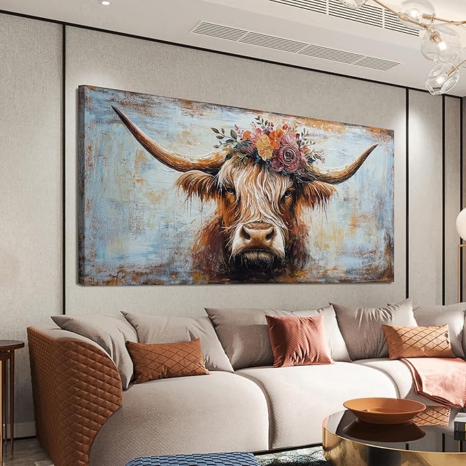 Canvas Wall Art Decor Oversized Wall Art Picutures for Living Room Highland Cow Wall Art Prints Large Vintage Wall Art Decor Canvas Art Wall Decor Artwork for Walls Home Bedroom Office Decorations 39" X 78"