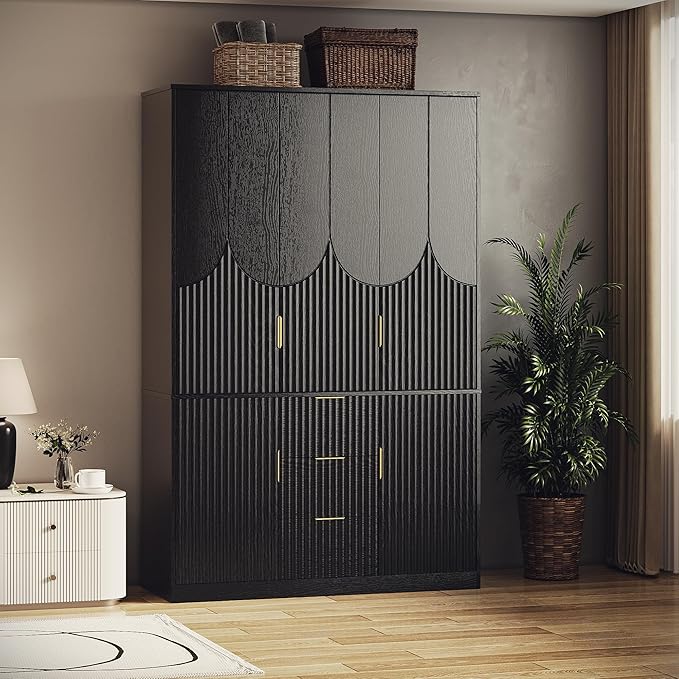 71" Wardrobe Armoire Wooden Closet with 3 Doors 3 Drawer and 2 Cabinet, Bedroom Armoire with Hanging Rod Shelf, Modern Wooden Bedroom Armoire Freestanding Wood Closet Storage Cabinet