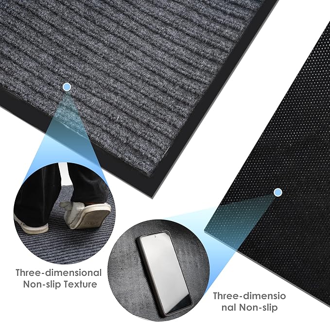 tonchean Commercial Grade Entrance Mat 3x10Ft Heavy Duty PVC Non-Slip Door Floor Mat, Indoor Outdoor Runner Rugs, Brush Step Entrance Mats for Corridor, Kitchen, Home, High Traffic Area, Grey