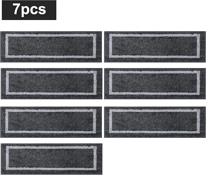 COSY HOMEER Soft Stair Treads Non-Slip Carpet Mat 28inX9in Indoor Stair Runners for Wooden Steps,Stair Rugs for Kids and Dogs, 100% Polyester TPE Backing 7pcs,Black,Square