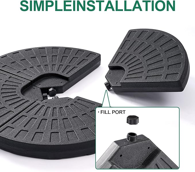 VECELO 4-Piece Round Offset Patio Umbrella Base Stand Heavy Duty, Wind-Resistant with U Locking, Stable, Water/Sand Filled for Deck, Poolside, Beach, Market, Garden, Black