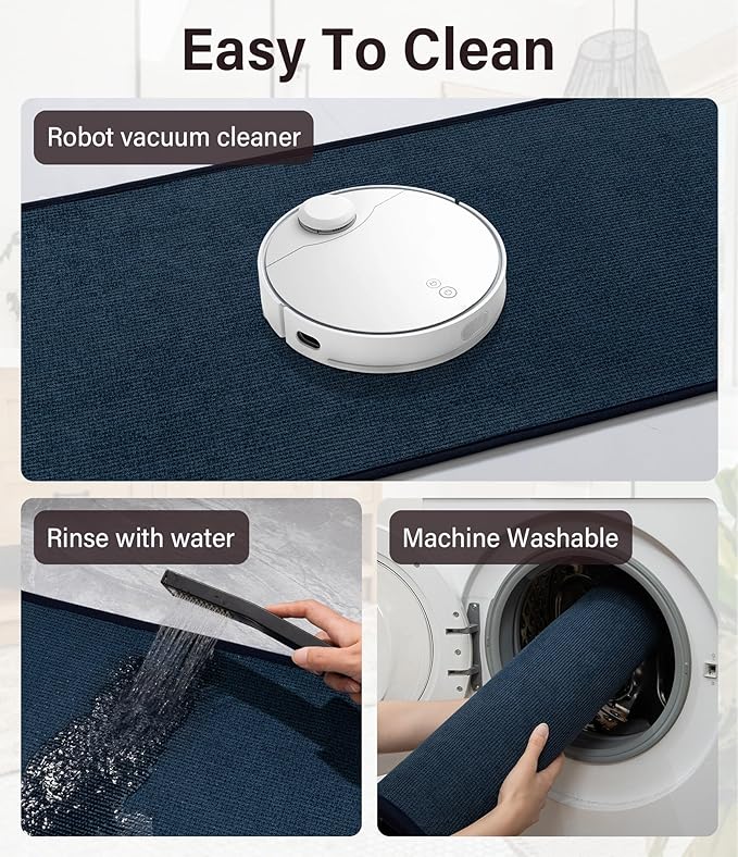 YIHOUSE Bathroom Rugs Mats Sets 5 Pieces, Ultra Thin Bath Mat Absorbent Non Slip Bath Rugs for Bathroom Washable, Shower, Sink, Laundry (Dark Blue, 5 Pieces)