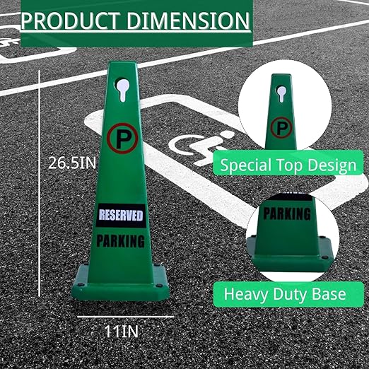 BESEA 4Pack No Parking Cone Green Caution 4 Sided No Parking Cone Reserved Parking