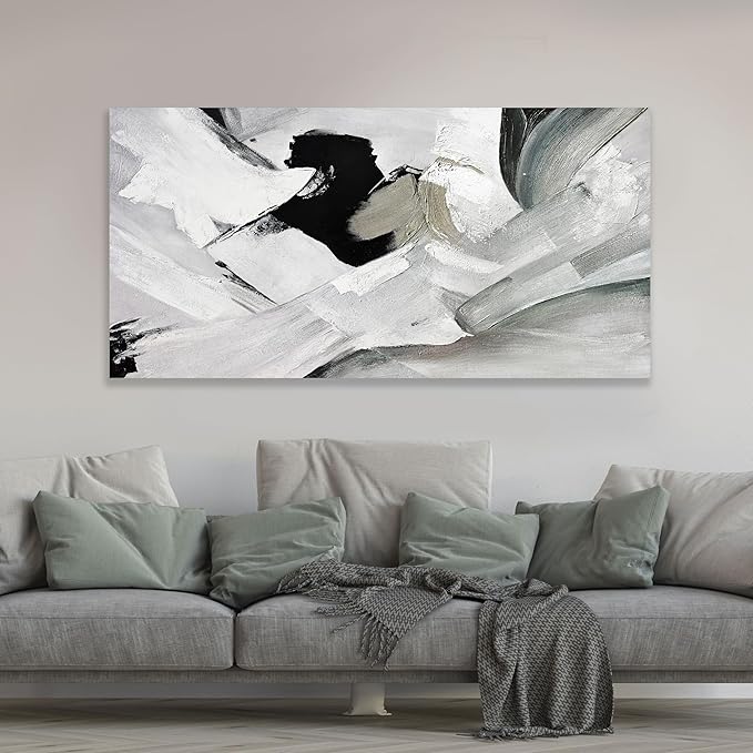 Abstract Wall Art Home Wall Decor Black White and Grey painting Abstract Canvas Art Framed Artwork Modern Home Wall Decor for Living Room Bedroom Office 29"x58"