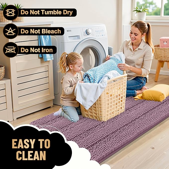 OLANLY Thick Bathroom Rugs 30x20, Extra Soft Absorbent Chenille Striped Bath Rugs, Rubber Backing, Machine Wash Dry, Bath Mats for Bathroom Floor, Tub and Shower, Home Decor Accessories, Deep Plum