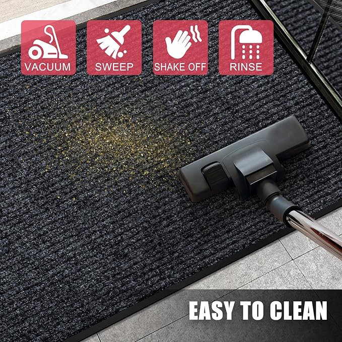 Kuyal Front Door Mat, 3'x10' Indoor Outdoor Entrance Mat, Commercial Floor Mats Inside Outside Entrance, Heavy Duty Durable Welcome, Rubber Backing Non Slip Outdoor Mats for Entryway,Black