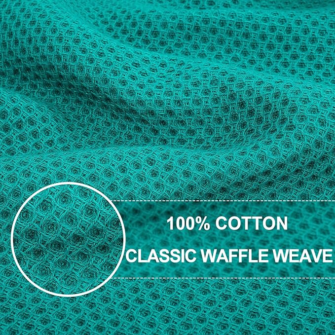 Homaxy 100% Cotton Waffle Weave Kitchen Dish Cloths, Ultra Soft Absorbent Quick Drying Dish Towels, 12 x 12 Inches, 8-Pack, Teal