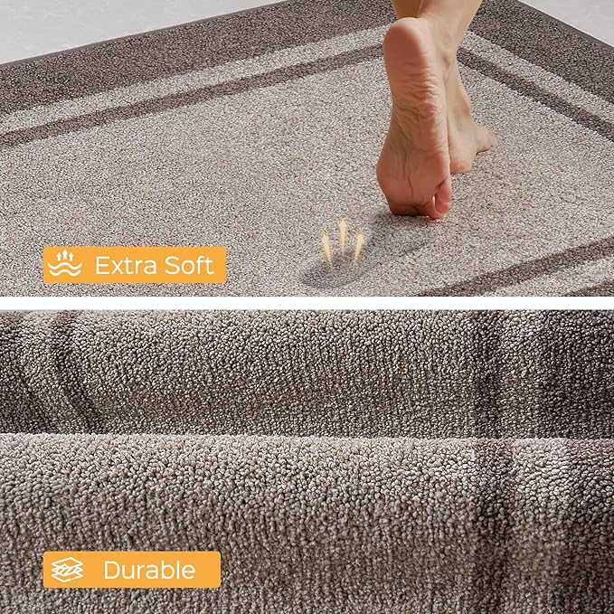 Kitchen Rugs 24" x 84", Non-Slip Machine Washable Kitchen Runner Rugs Floor Mats, Absorbent Comfort Standing Mats for Kitchen, Sink, Laundry and Hallway, Rolled Packaging, Beige & Grayish Brown
