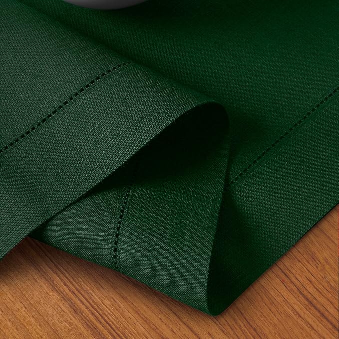 D'Moksha Homes Linen Forest Green Table Runner 60 Inches - Classic Hemstitch, 100% Pure Linen Coffee Table Runner 14 x 60 Inch Ideal for Dresser Tables - St Patricks Day, Easter
