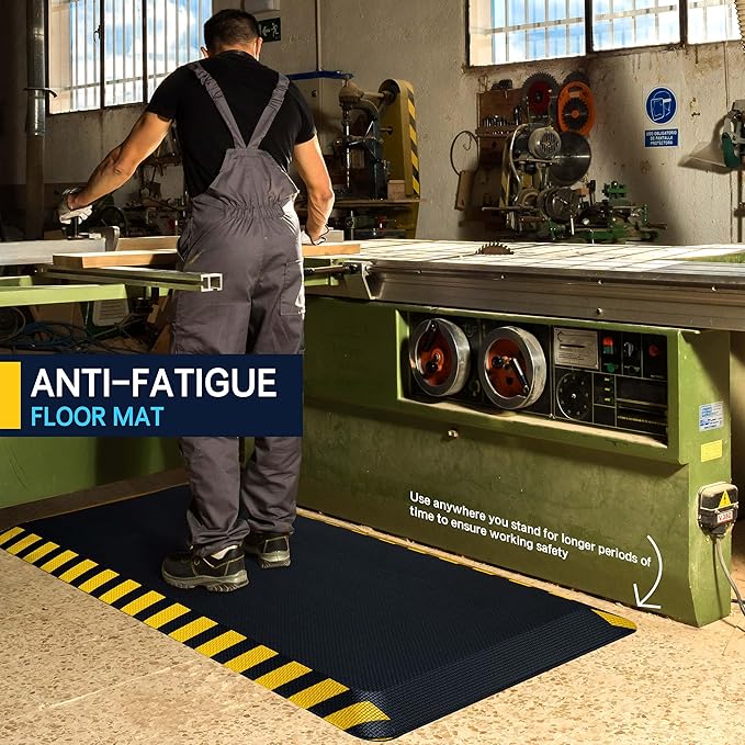 FEATOL Anti Fatigue Mat Industrial, Ergonomic Standing Floor Mat for Work for Stand, Safety Support for Leg & Back Pain(Yellow Border, 24" x 36", 2PC)