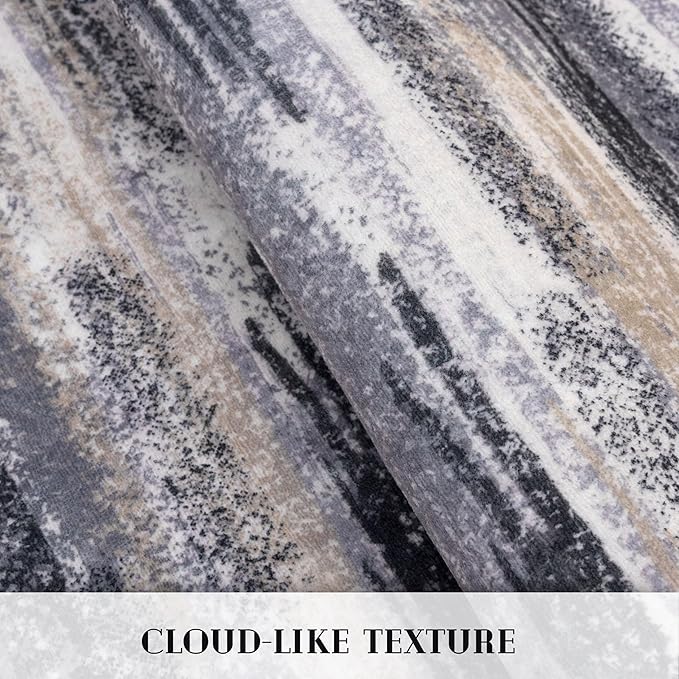 Modern Abstract Runner Rug 2x12, Grey Black Multi Washable Long Kitchen Runner Non-Slip Soft Hallway Rug Runner Thin Print Faux Wool Carpet for Entryway Bedroom Laundry Room Indoor Home Decor