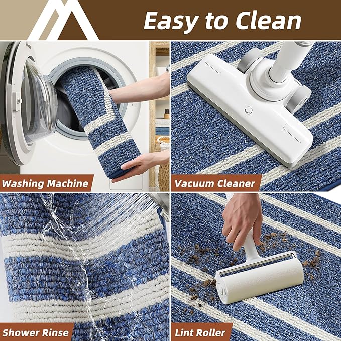 COSY HOMEER Long Kitchen Floor Mats for in Front of Sink Super Absorbent Kitchen Rugs and Mats 24"x48" Non-Skid Kitchen Mat Standing Mat Washable,Polypropylene,Blue,Frame