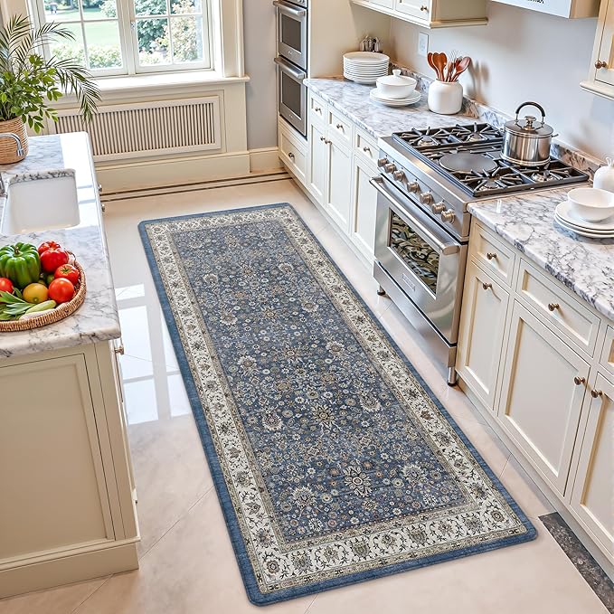 Color&Geometry Anti Fatigue Kitchen Mats for Floor 24x59, Vintage Decor, Easy Clean, Waterproof & Oil Proof, 0.4" Thick Cushioned, Non-Slip Kitchen Runner Rug for Sink, Laundry, Office, Blue