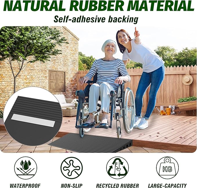 0.8" Rise Threshold Ramps for Doorways, 2000 Lbs Load Capacity, 35.5" Wide Natural Rubber Power Wheelchair Ramp is Adjustable and Cuttable for Doorways, Curb, Sweeper, Power Scooters, Bathroom