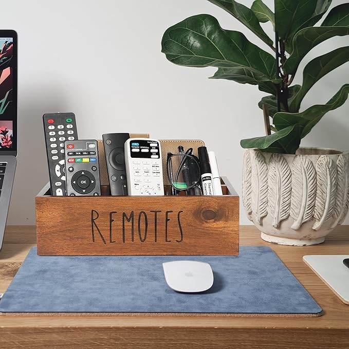Acacia Wood Remote Control Holder, TV Remote Holder, Remote Organizer for Table,Home,Living room, bedroom for Wooden Remote Box (Brown, XL,for 6+ Remote Controls)