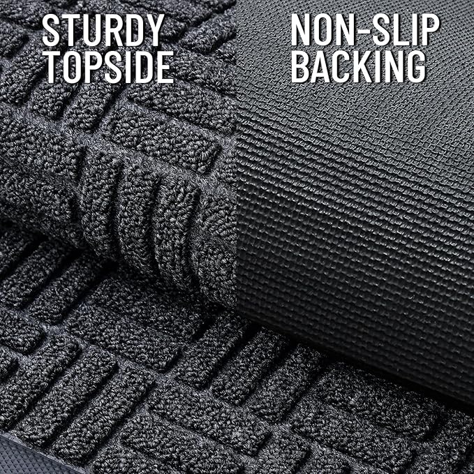 OLANLY Front Door Mat Outside Entrance 47x17, Absorbent, Heavy Duty Sturdy Natural Rubber Doormat Indoor Outdoor, Non-Slip, Stain and Fade Resistant, Low Profile Floor Mat for Entryway, Black Gray