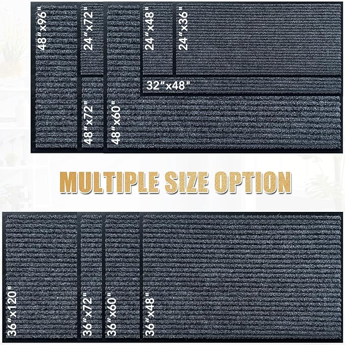 Front Door Mat,4'x6'Indoor Outdoor Door Mat,Heavy Duty Durable Welcome,Commercial Floor Mats Inside Outside Entrance, Waterproof All-Season, All-Weather Non Slip Backing Doormat for Entryway,Black