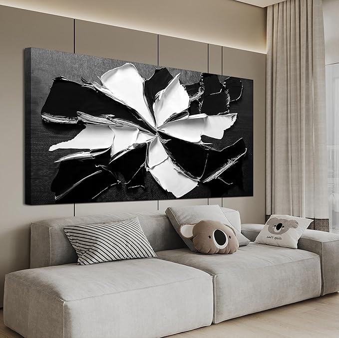 Abstract Wall Art Decoration Modern Wall Art Pictures for Living Room Abstract Canvas Art Wall Decor Minimalist Black and White Wall Art Prints Flowers Artwork for Walls Office Home Decor 20"X40"