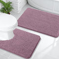 OLANLY Bathroom Rugs Sets 2 Piece, Soft Absorbent Chenille Bath Mats and U-Shaped Contour Toilet Mat Area Rug Set, Machine Washable Bath Carpet, Home Decor Accessories(30"x20"+24"x20", Deep Plum)
