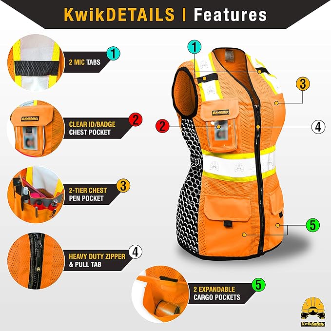 KwikSafety - Charlotte, NC - FIRST LADY Safety Vest for Women, High Visibility Reflective Strips, Meets ANSI & OSHA