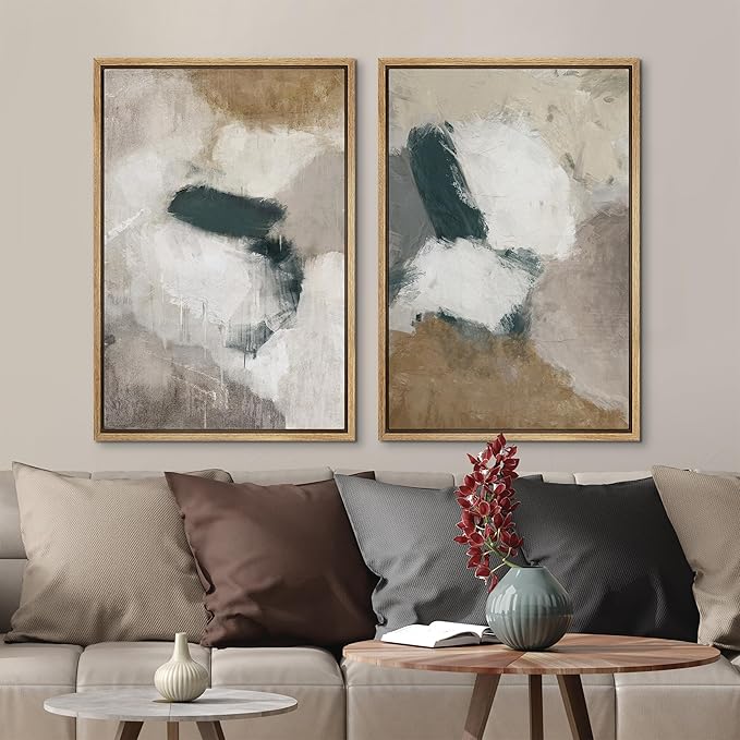 MUDECOR Framed Canvas Print Wall Art Vintage Mid-Century Colorful Pattern Illustrations Modern Art Decorative Bohemian Colorful Chic for Living Room, Bedroom, Office - 24"x36"x2 Natural