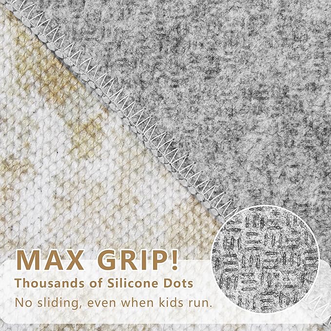 Runners for Hallways Non-Slip 2x10 Long Runner Rugs Washable Abstract Tear and Stain Resistance No Pile Lightweight Modern Rug Runners for Entryway, Kitchen, Walkway, Entrance, Beige/Yellow