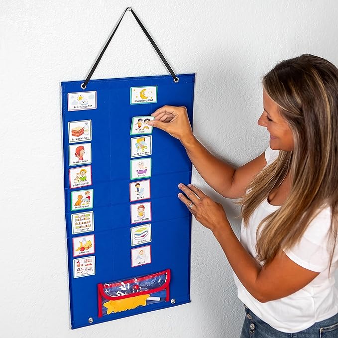 Large Visual Schedule for Kids with Autism - Morning Bedtime Routine Daily Calendar for Kids with 72 Activity, 10 Blank Cards & 15 Stars- Wall Communication Chore Chart Responsibility Planner