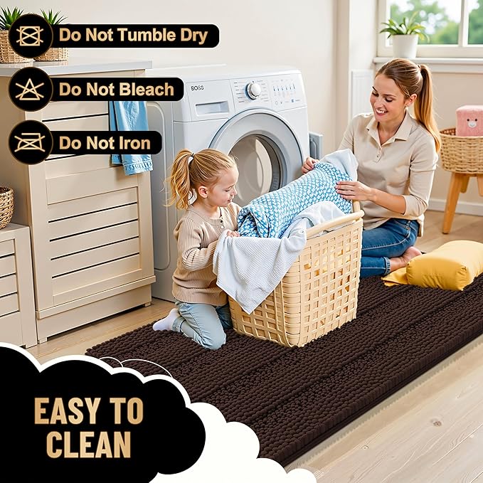 OLANLY Thick Toilet Rugs U-Shaped 24x20, Extra Soft Absorbent Chenille Striped Contour Bathroom Rugs for Toilet, Dry Quickly, Machine Washable, Non-Slip Bath Mat, Brown