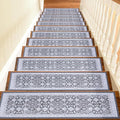 Non Slip Stair Treads for Wooden Steps Indoor, Grey, 15pcs, 30"X8", Soft Carpet Mat, Machine Washable Boho Carpet Treads with Reusable Adhesive Backing, Safety Stair Tread for Dogs, Kids, Elders