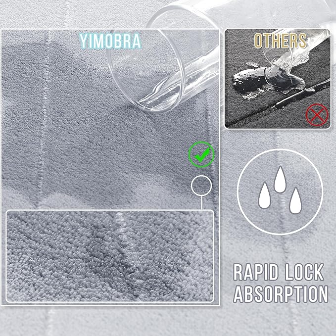 Yimobra Memory Foam Bath Mat Set 3 Pieces- Super Soft Absorbent Quick Dry Bathroom Rug Sets, Machine Washable Non Slip Floor Carpet for Tub Shower, Vanity & Toilet Base, Silver