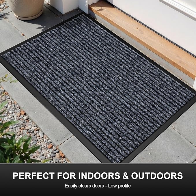 Non-Slip Waterproof Rubber Door Mat, 1'5" x 2'5" Commercial Floor Mat for High Traffic Areas, Easy Clean Low Profile, for Entrance, Indoor/Outdoor, Office, Patio, Garage