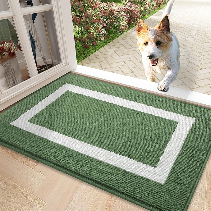 OLANLY Indoor Door Mat, 30x17, Non-Slip Absorbent Resist Dirt Entrance Mat, Washable Low-Profile Inside Entry Doormats for Entryway, Green