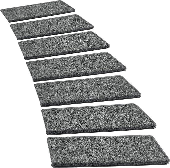 PURE ERA Bullnose Carpet Stair Treads Set Tape Free Non-Slip Indoor Stair Protectors Pet Friendly Rugs Covers Soft Skid Resistant Washable Reusable 9.5" x 30"(2 Pieces,Dark Gray)