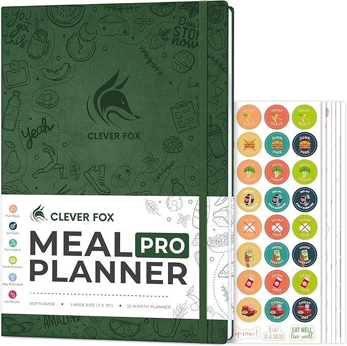 Clever Fox Meal Planner PRO – Weekly Meal Prep Journal with Grocery List & Weigh Loss Tracker – Diet, Fitness & Welness Log Book – Nutrition Diary Notebook – Lasts 12 Months, 7x10” (Forest Green)