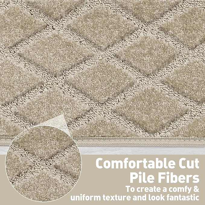 PURE ERA Carpet Stair Treads Tape Free Non Slip Indoor Stair Carpet Stair Protectors Pet-Friendly Non-Slip Skid Resistant Washable Reusable 8" x 30"(2 Pieces,Cream Gray Diamond Trellis)