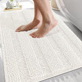 OLANLY Thick Bathroom Rugs 30x20, Extra Soft Absorbent Chenille Striped Bath Rugs, Rubber Backing, Machine Wash Dry, Bath Mats for Bathroom Floor, Tub and Shower, Home Decor Accessories, Ivory