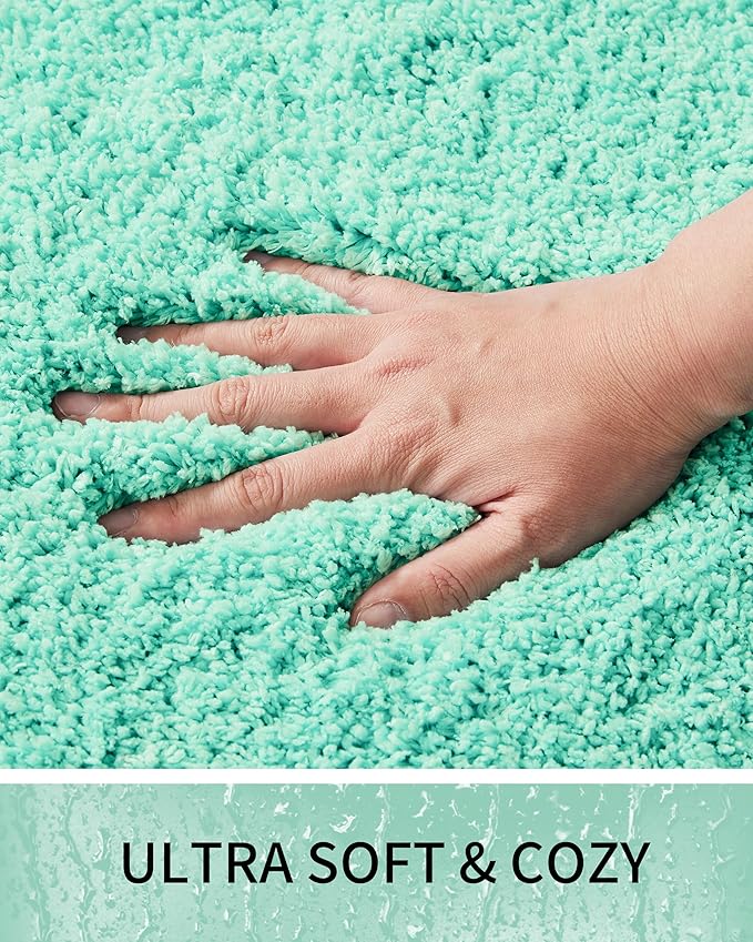 Bathroom Rugs 59x24, Ultra Thick Shaggy Soft Microfiber Absorbent Bath Rug, High Density Foam Latex Non Slip Backing, Machine Washable Bath Mats for Bathroom Floor & Sink, Spa Blue