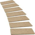 PURE ERA Bullnose Carpet Stair Treads Set Tape Free Non-Slip Indoor Stair Protectors Pet Friendly Rugs 9.5" x 30"(14 Pieces,Khaki Mini-Diamond Trellis)