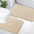 OLANLY Bathroom Rugs Sets 2 Piece, Soft Absorbent Chenille Bath Mats and U-Shaped Contour Toilet Mat Area Rug Set, Machine Washable Bath Carpet, Home Decor Accessories(30"x20"+24"x20", Beige)