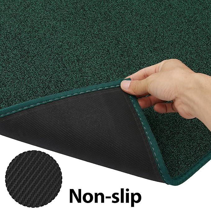 Runner Rug with Non Slip Rubber Backing, Washable Soft Floor Carpet for Kitchen, Hallway, Entryway Indoor, Bedroom, Laundry, Low Pile Area Rugs, Solid Color with Pointillism Style (Green, 2' * 10')