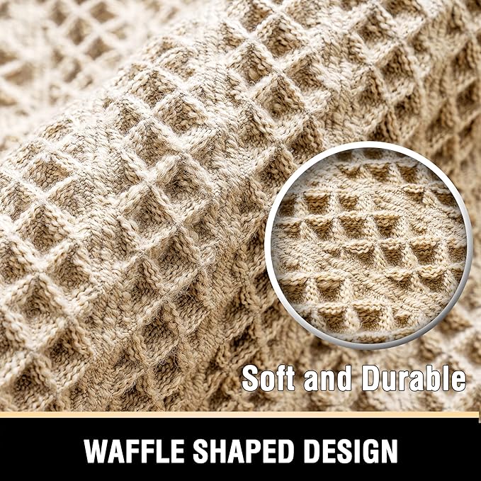 H.VERSAILTEX Waffle Bath Mat Super Absorbent Boho Bath Mat Non Slip Bath Rugs for Bathroom Floor Machine Washable Dry Fast Bathroom Rugs with Tassels, 20" x 32", Sand