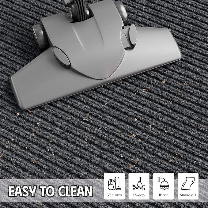 Front Door Mat, 3' x 5' Heavy Duty Door Mat Outside Entrance, Non-Slip Welcome Mat, Absorbent & Dirt Resistant, Low Profile Large Door Mats, Commercial Rugs for Entryway Indoor Outdoor, Grey