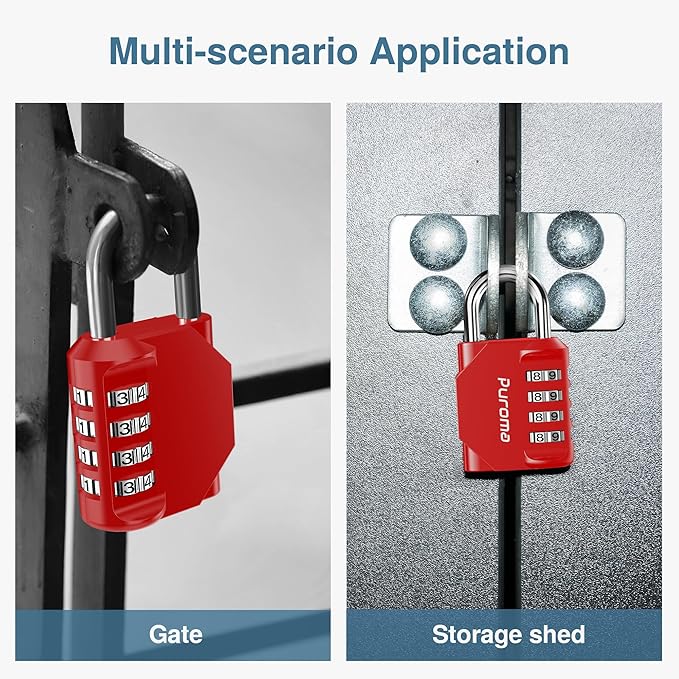 Puroma 4 Pack Combination Lock for Locker 4 Digit Outdoor Waterproof Padlock for School, Gym, Sports, Fence, Toolbox, Gate, Case, Outdoor, Hasp Storage, Cabinets (Red & Black)