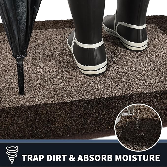 PURRUGS Dirt Trapping Door Mat 34" x 60", Non-Slip/Skid Machine Washable Entryway Rug, Shoes Scraper, Throw Rug, Super Absorbent Area Rug for Muddy Wet Shoes and Paws, Grayish Brown & Coffee