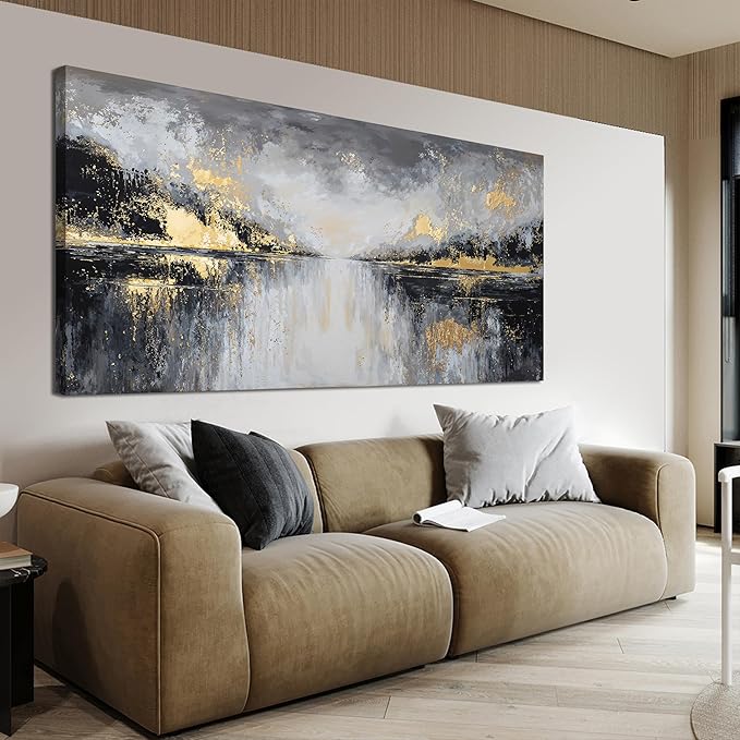 YISXINOAG Canvas Wall Art Black and Gold Wall Decor Abstract Wall Art for Living Room Modern Abstract Home Artwork Ready to Hang Canvas Art Wall Decor Prints on Bedroom Size 24"X48"