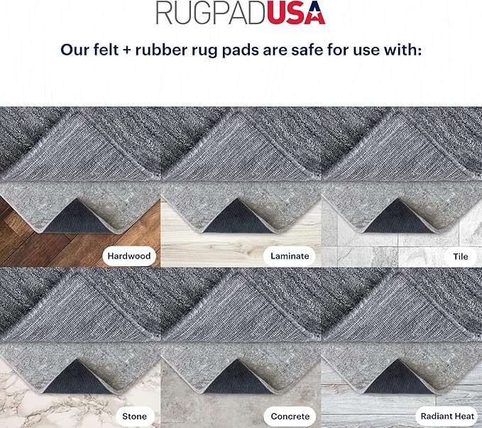 RUGPADUSA - Dual Surface - 12'x15' - 3/8" Thick - Felt + Rubber - Enhanced Non-Slip Rug Pad - Adds Comfort and Protection - for Hard Surface Floors