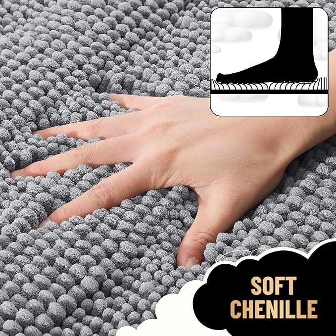 OLANLY Thick Bathroom Rugs 47x17, Extra Soft Absorbent Chenille Striped Bath Rugs, Rubber Backing, Machine Wash Dry, Bath Mats for Bathroom Floor, Tub and Shower, Home Decor Accessories, Grey