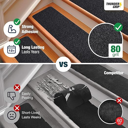 Outdoor Stair Treads - Non Slip 30" x 6" - 12-Pack Weather Resistant Exterior Grip Tape - Anti Skid Strips - Waterproof 80-Grit Adhesive Treads