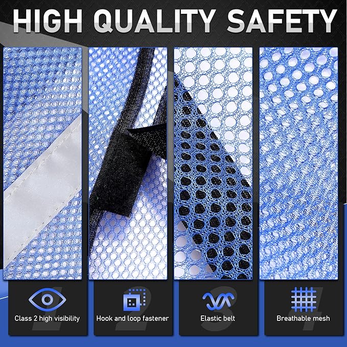 Haysandy 20 Pcs High Visibility Reflective Safety Vest Construction Vest Strips Neon Mesh Universal Size for Men Outdoor(Blue,20 Pcs)